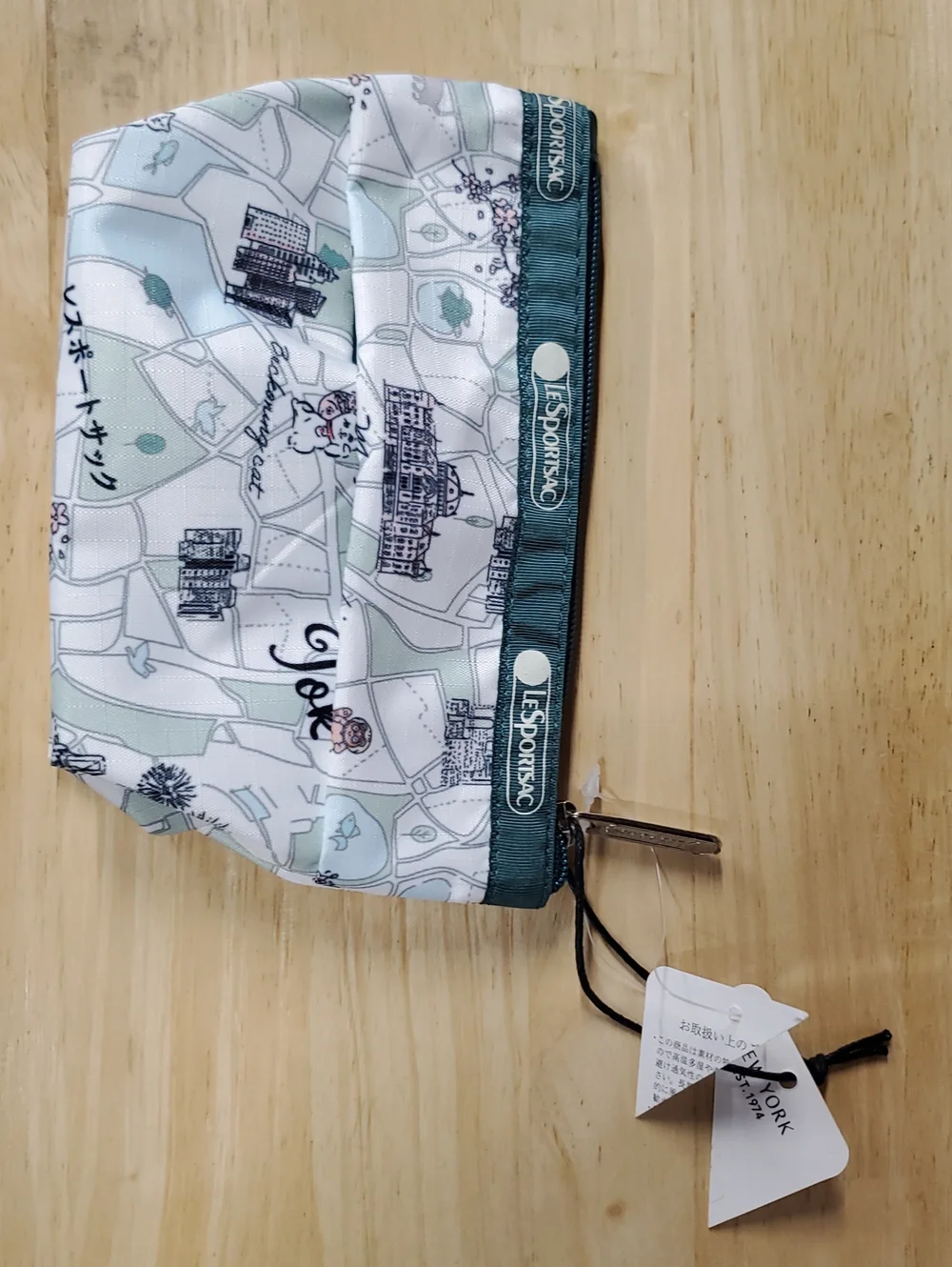 Lesportsac White and Green Printed Zip Pouch
